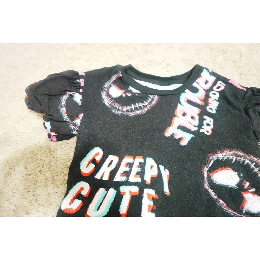Disney Top Girls Small Nightmare‎ Before Xmas Jack Halloween Puff Sleeve